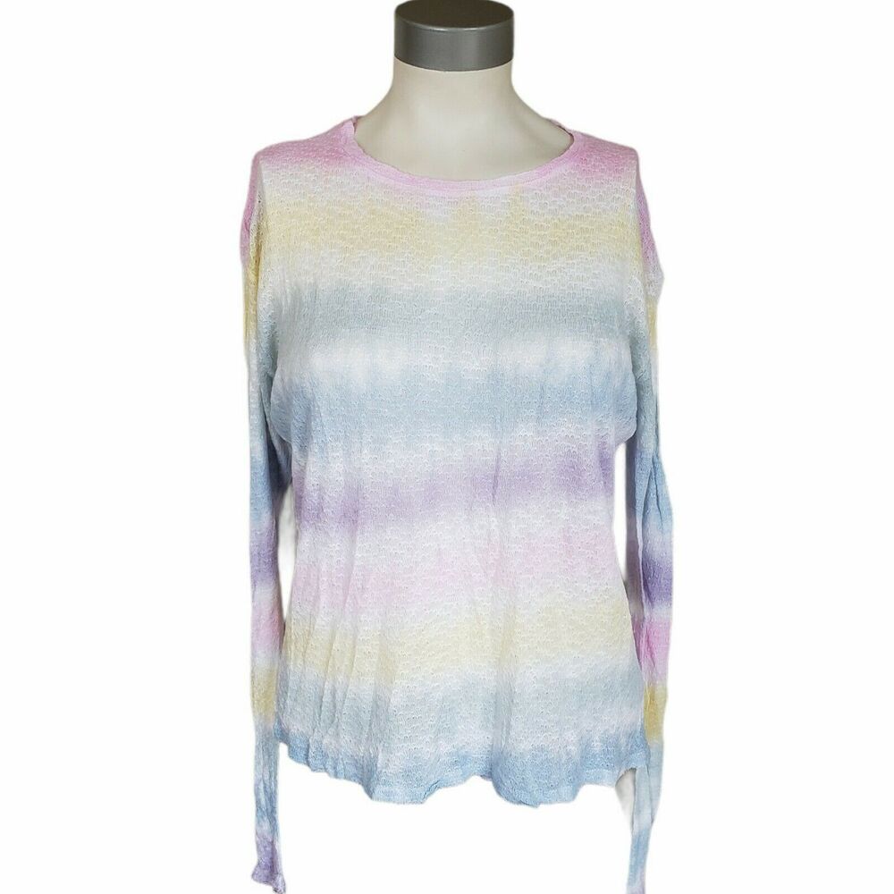 GENERATION LOVE Judi rainbow tie dye striped long sleeve knit top pullover M NEW